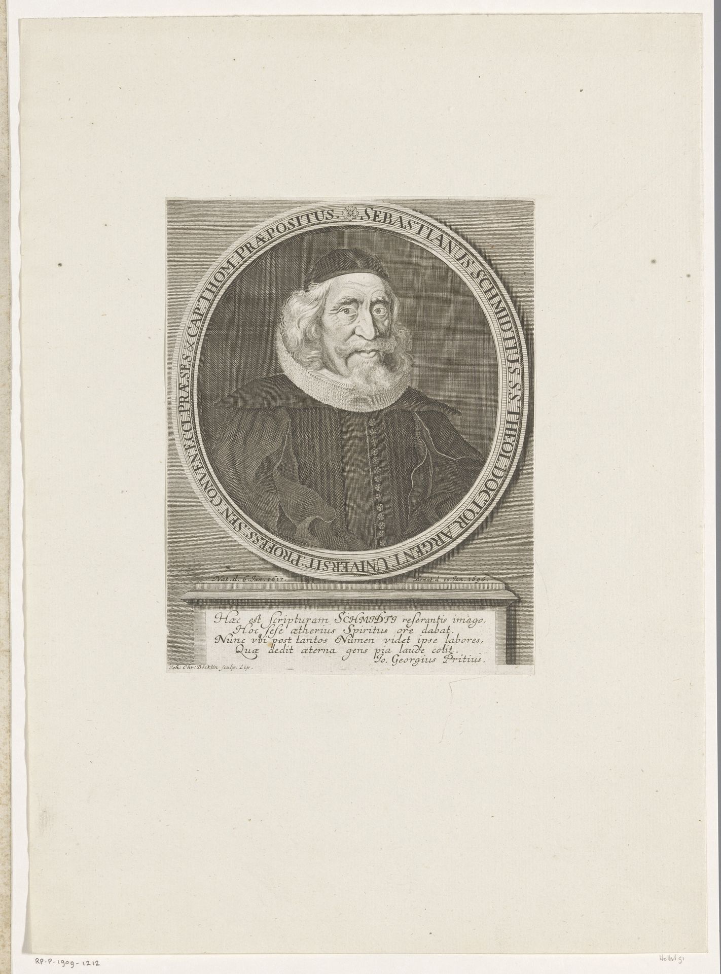 Portret van Sebastian Schmidt by Johann Christoph Boecklin