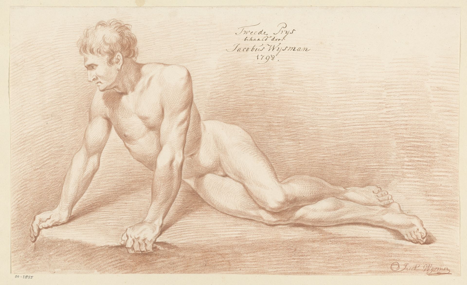 Zittend mannelijk naakt, van voren gezien (2e prijs 1798) by Jacobus Wijsman