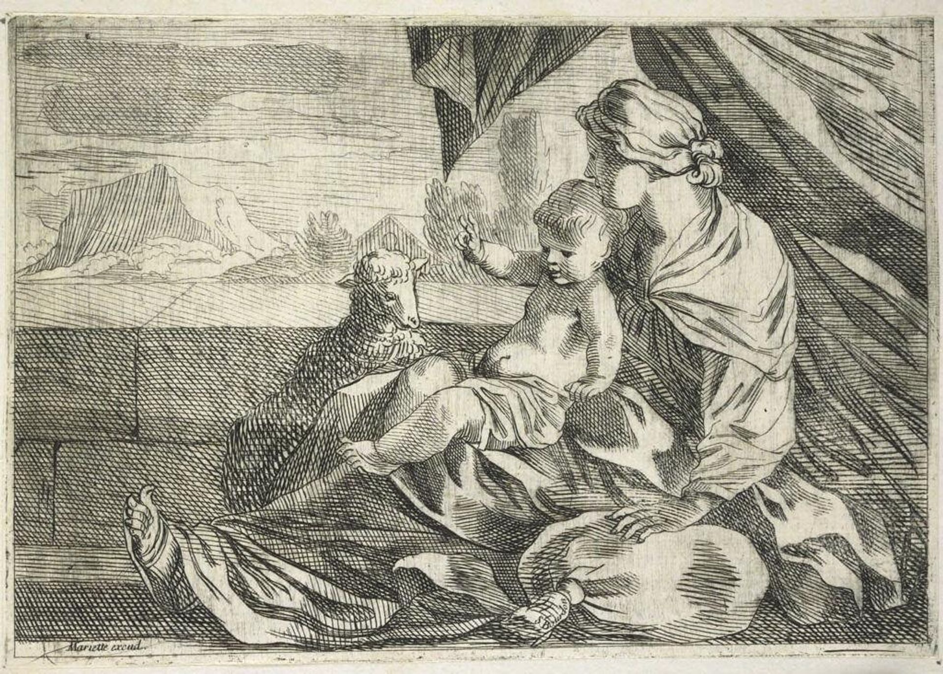 Madonna and Child with a Lamb by a Low Wall by Anonymous