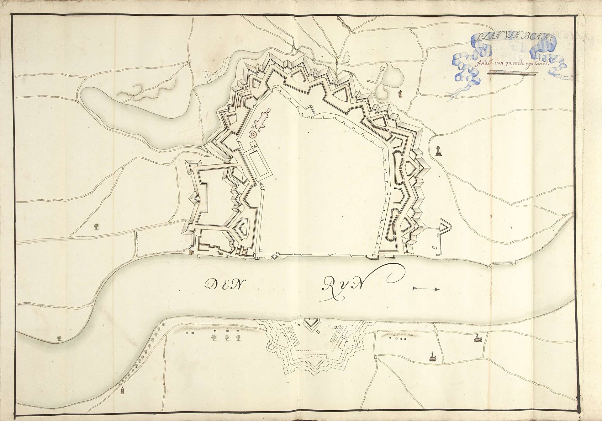 Plattegrond van Bonn, ca. 1701-1715 by Samuel Du Ry de Champdoré