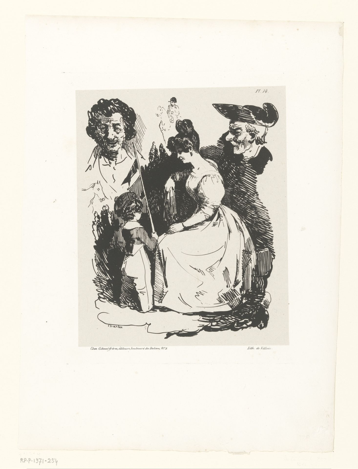 Jonge vrouw met kind en schetsen van figuren by Nicolas Toussaint Charlet