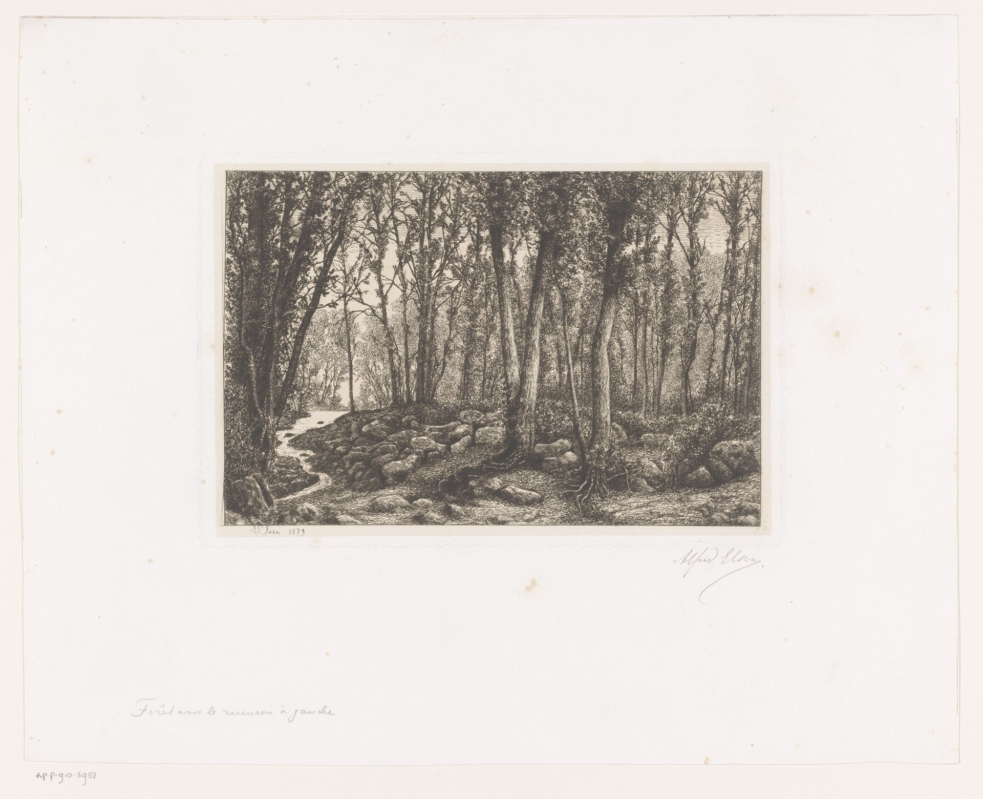 Bosgezicht met links een beek by Alfred Elsen