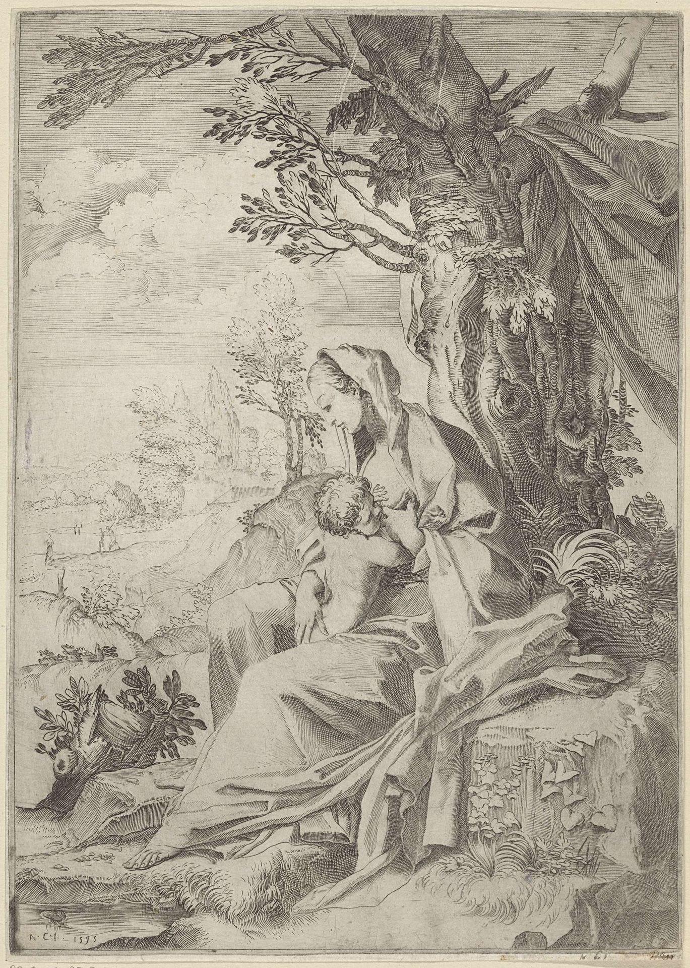 Maria zoogt het Christuskind in een landschap by Francesco Brizio