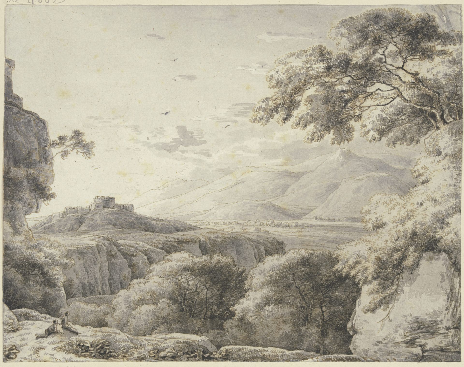 Vorgebirgslandschaft mit Burg by Franz Kobell