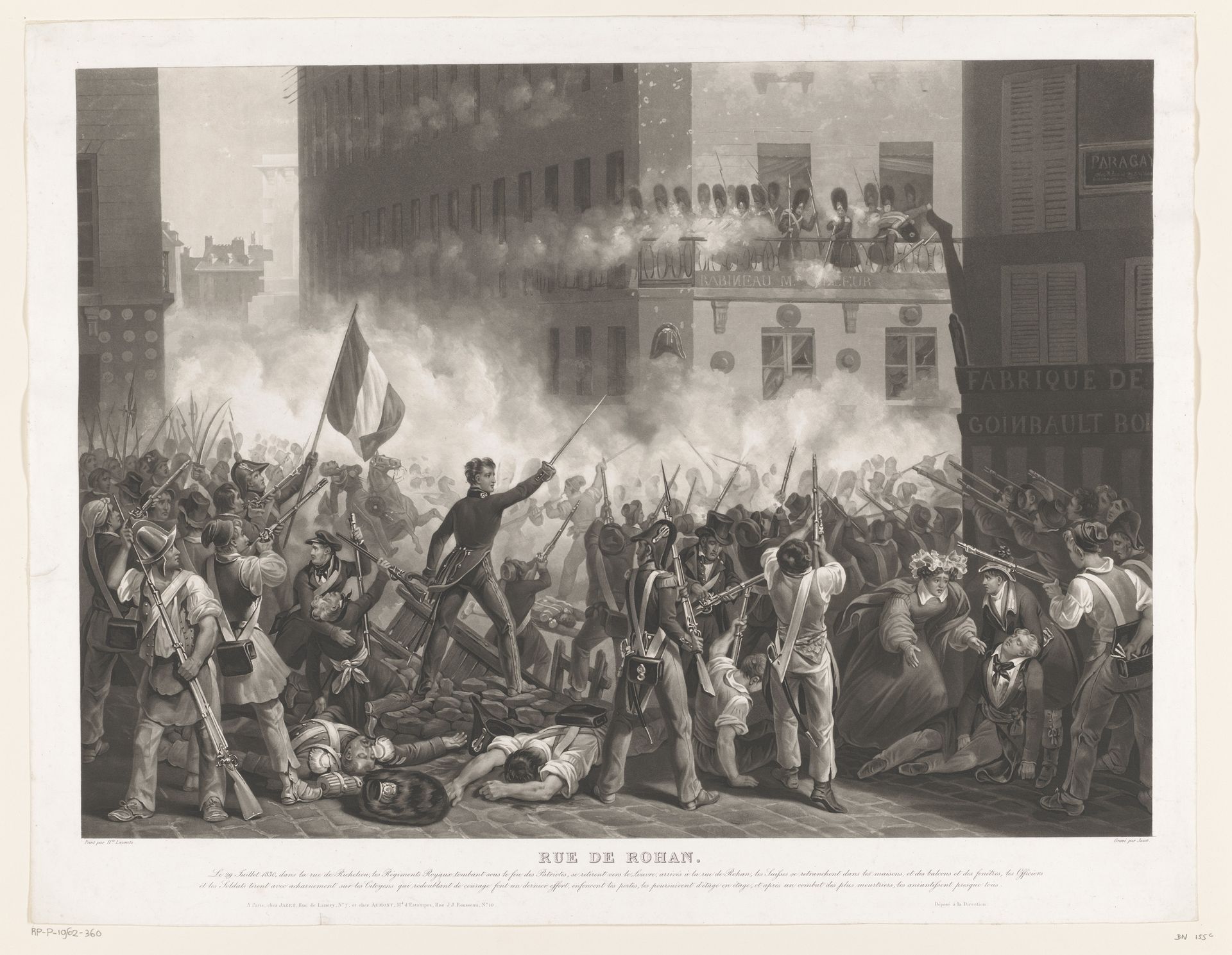 Strijd tijdens de Julirevolutie op de Rue de Rohan by Jean Pierre Marie Jazet