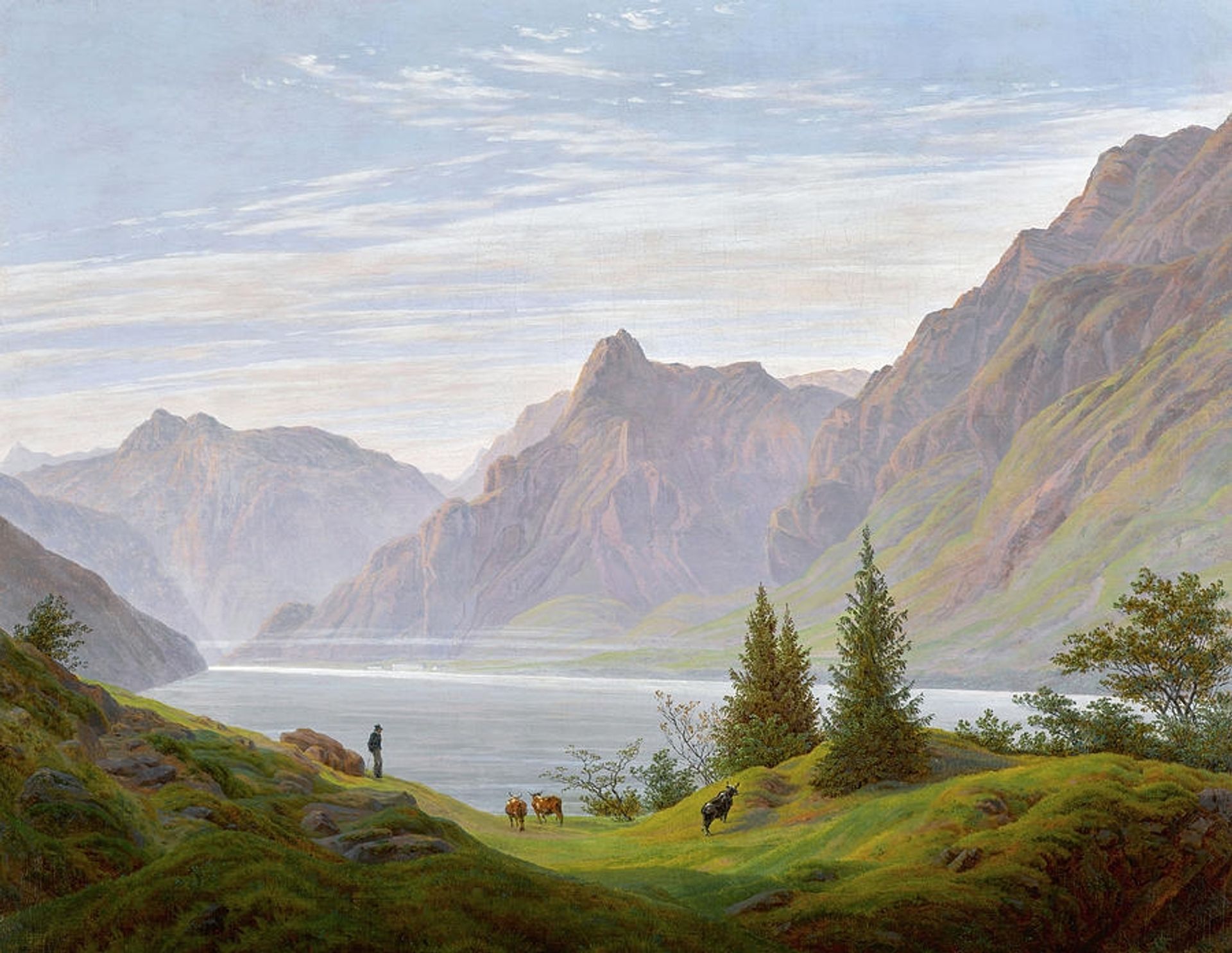 Landscape with Mountain Lake Morning by Caspar David Friedrich