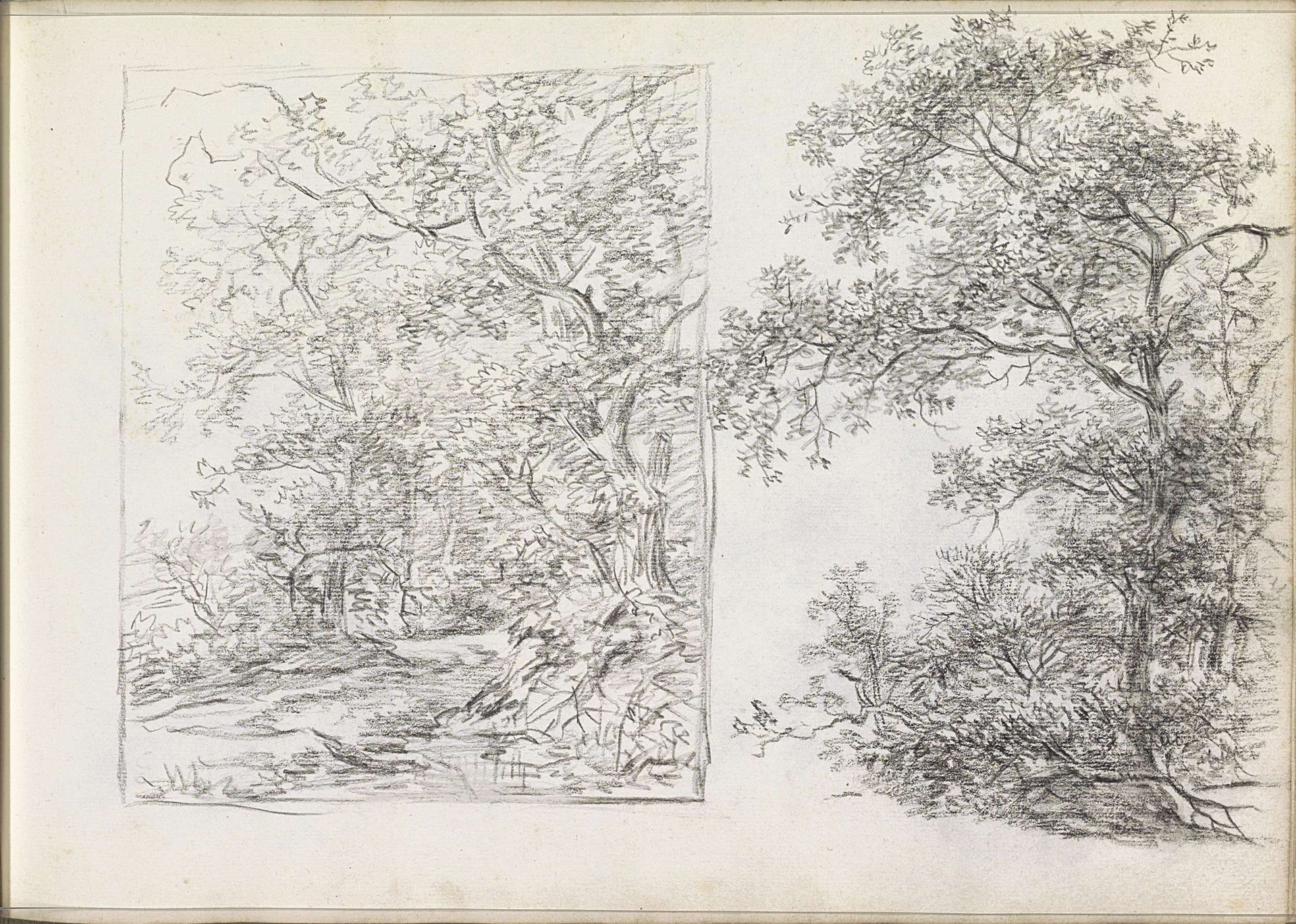 Bospad en bomen by Andreas Schelfhout