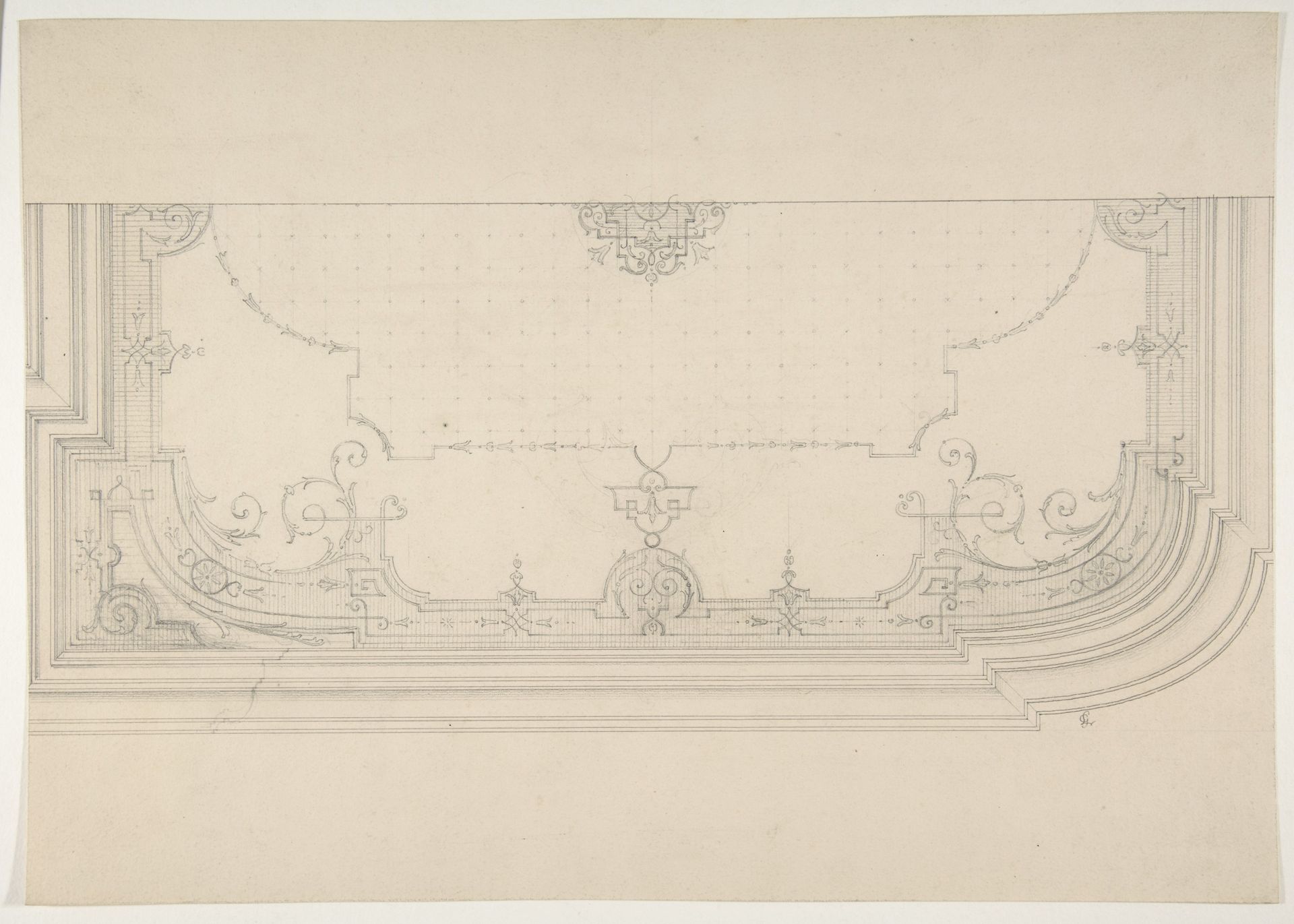 Design for the decoration of a wiling with strapwork and rinceaux by Jules-Edmond-Charles Lachaise