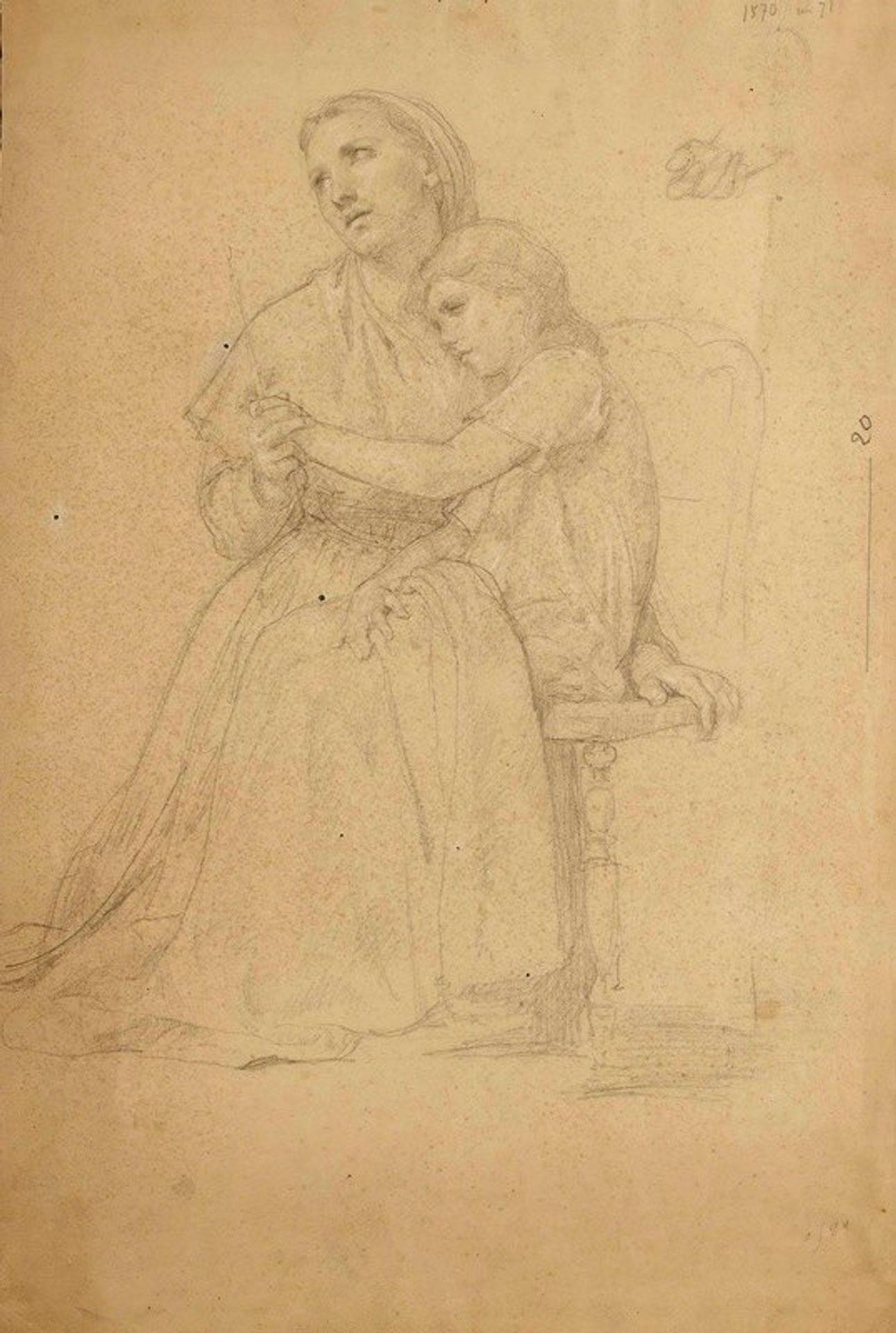 Mère et enfant priant et étude subsidiaire de main et d’un enfant assis by William Bouguereau