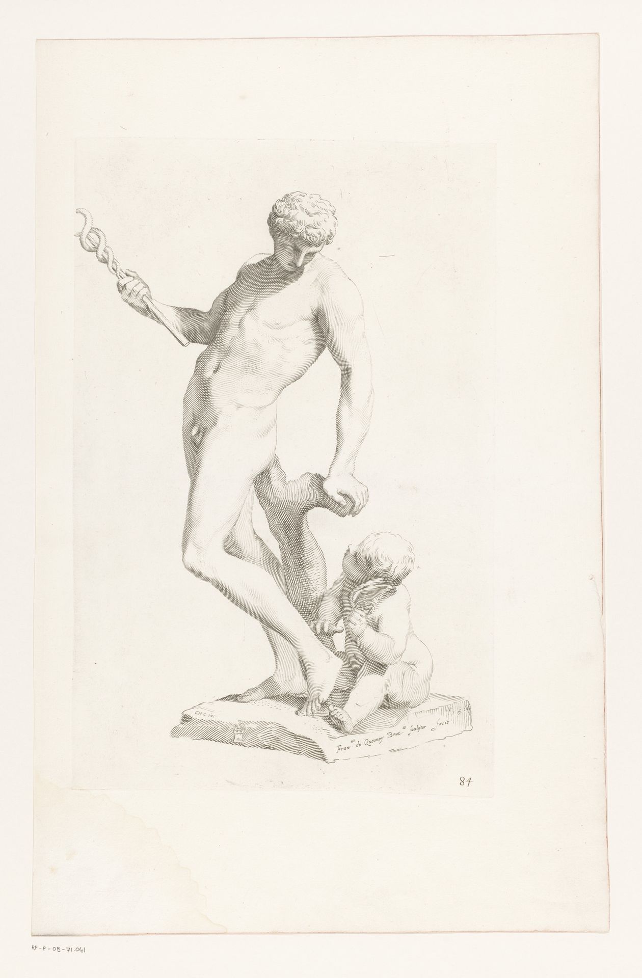 Standbeeld van Mercurius met een putto aan zijn voeten by Claude Mellan