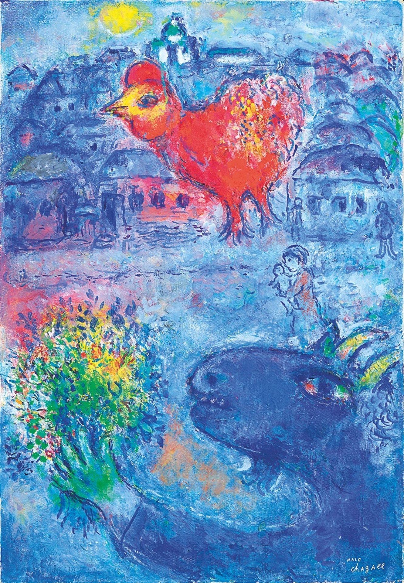 Bouc bleu au coq rouge by Marc Chagall