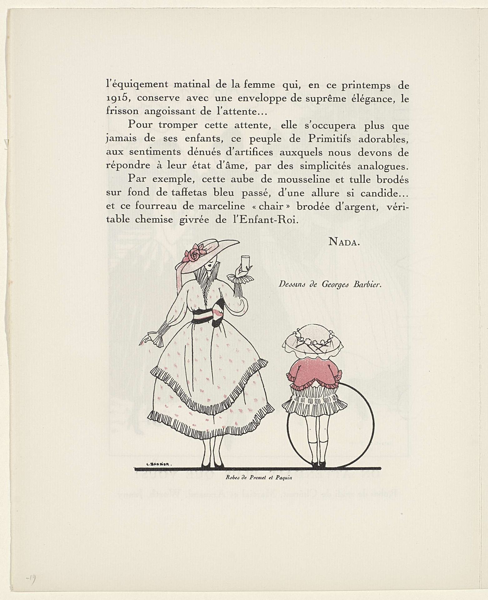 Gazette du Bon Ton, 1915 - No. 8-9, p. 26: Atours simples: Robes de Premet et Paquin by George Barbier