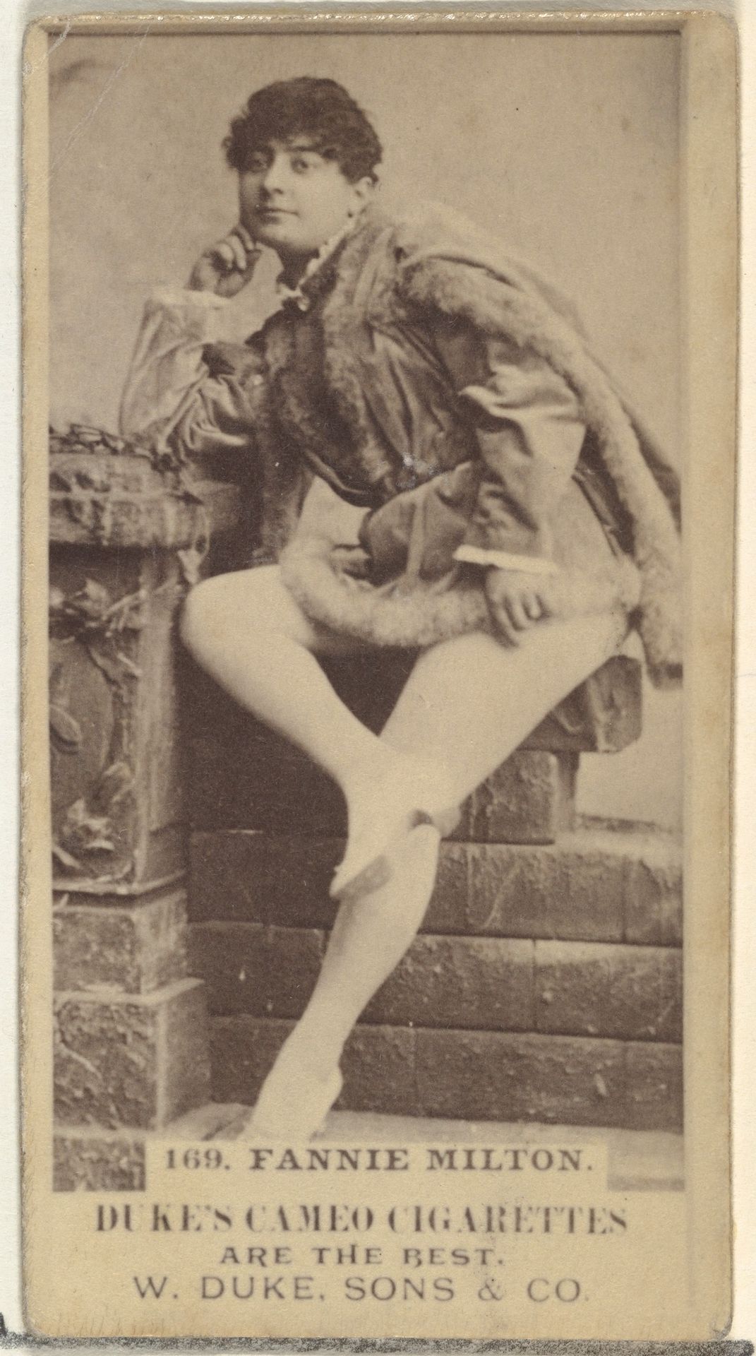 Card Number 169, Fannie Milton, from the Actors and Actresses series (N145-5) issued by Duke Sons & Co. to promote Cameo Cigarettes by W. Duke, Sons & Co.