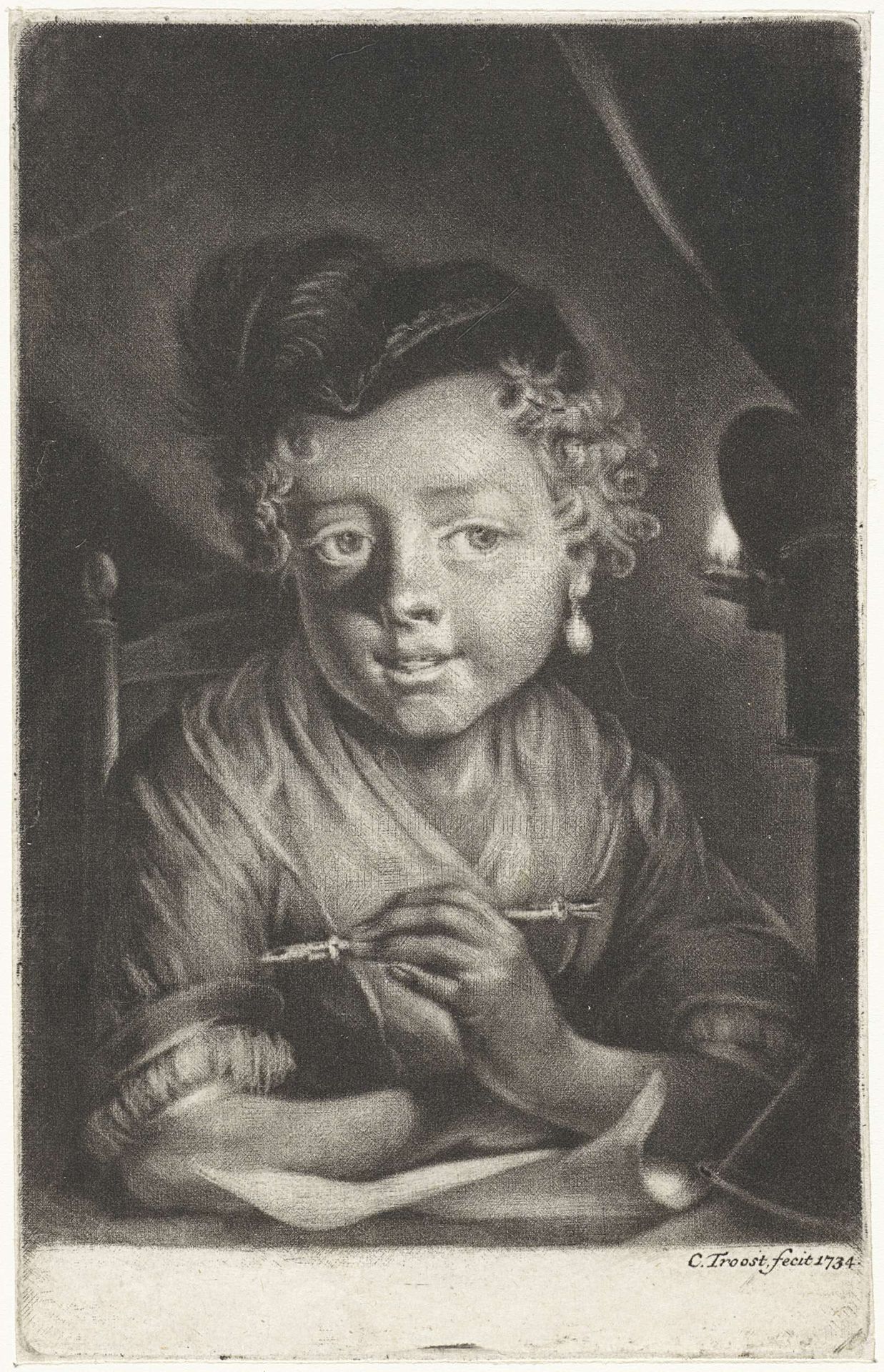 Portret van een meisje, mogelijk Johanna Troost by Cornelis Troost