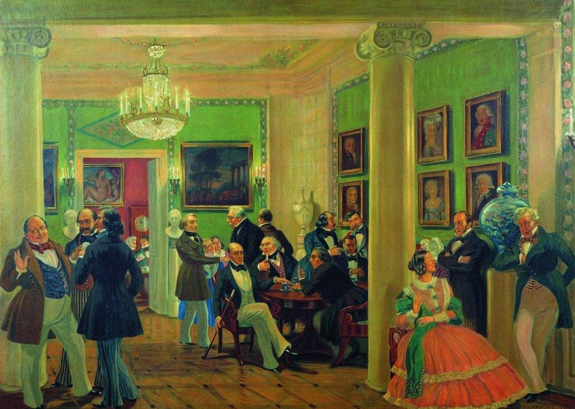 In the living room in Moscow in 1840's by Boris Kustodiev
