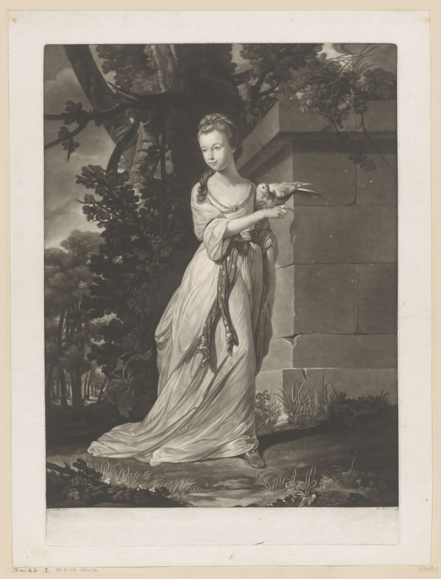 Portret van Polly Harrison met een duif in de hand by Valentine Green