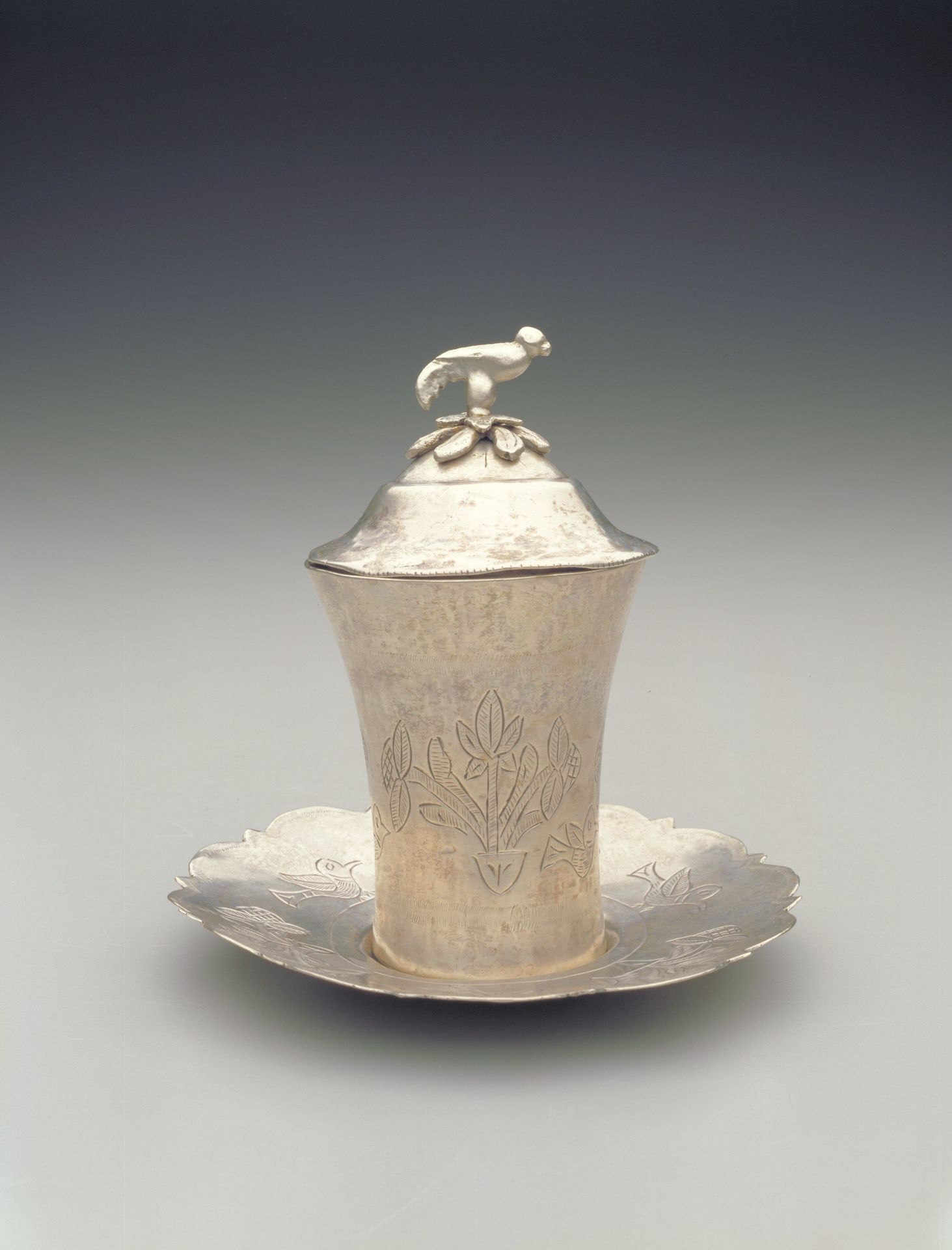 Kiddush (sanctification) cup with lid and saucer by Anonymous