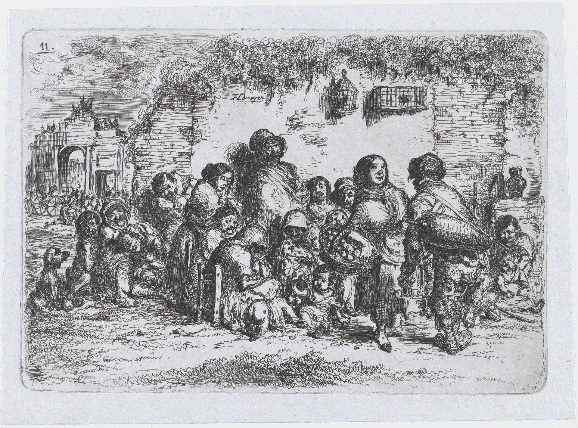 Plate 11: a group of people outdoors, from the series of customs and pastimes of the Spanish people by Francisco Lameyer y Berenguer