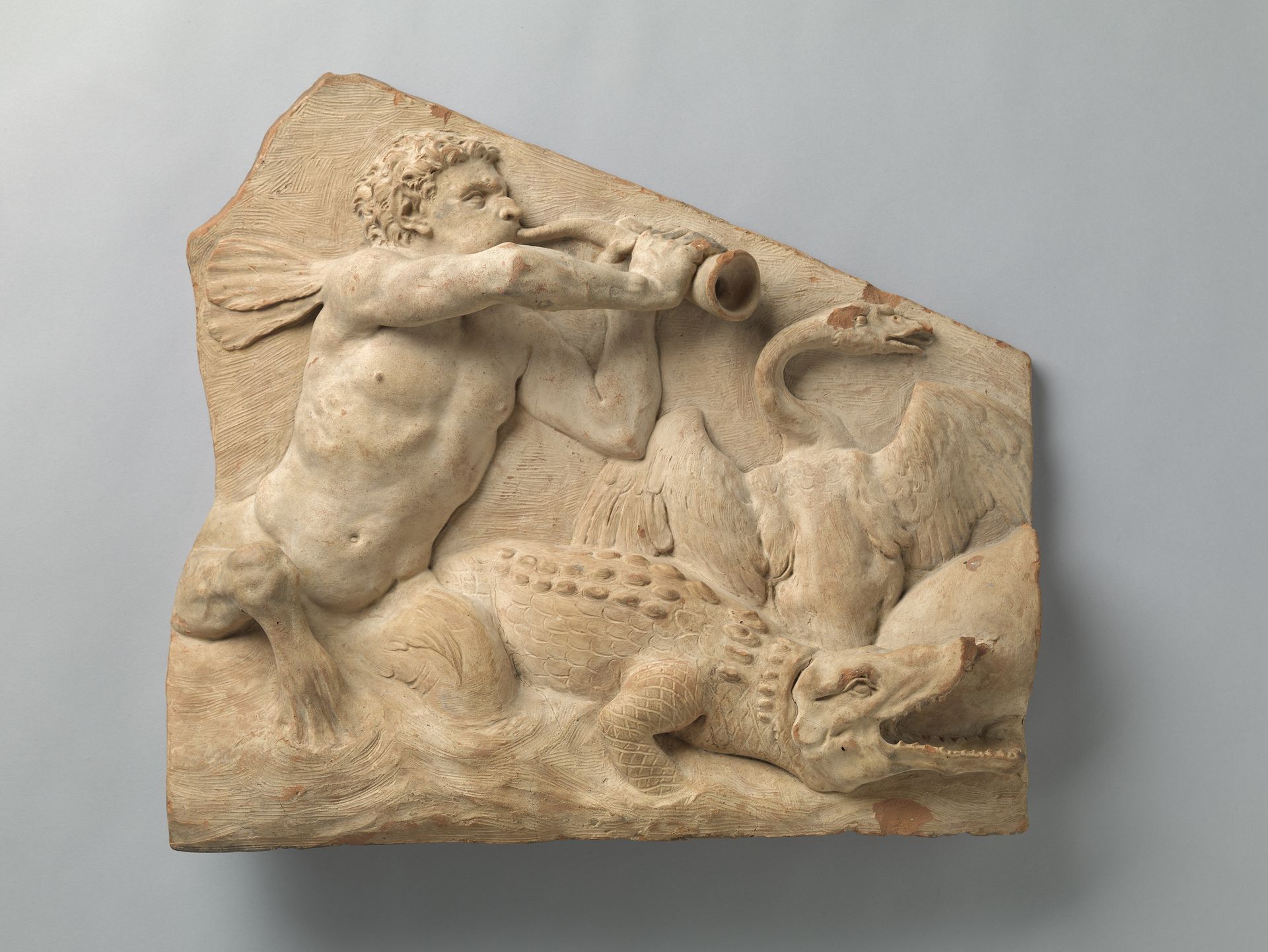 Triton with a Crocodile and a Swan, Part of a Model for the East Tympanum of the Amsterdam Town Hall (now Royal Palace) at Dam Square by Artus (I) Quellinus