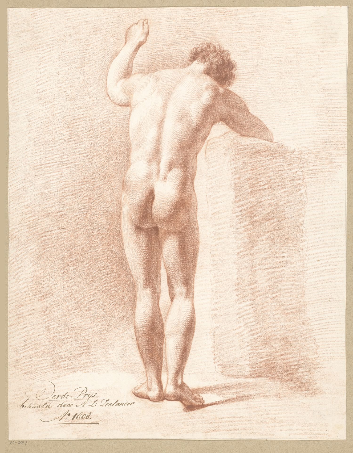 Staand mannelijk naakt, op de rug gezien (3e prijs 1808) by Abraham Lion Zeelander