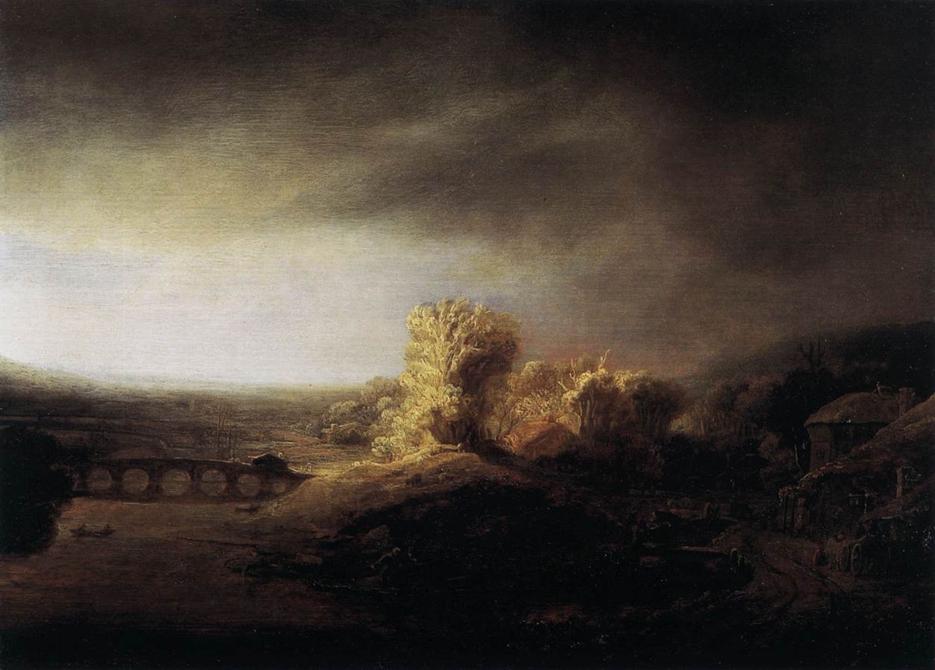 Landscape with a Long Arched Bridge by Rembrandt van Rijn