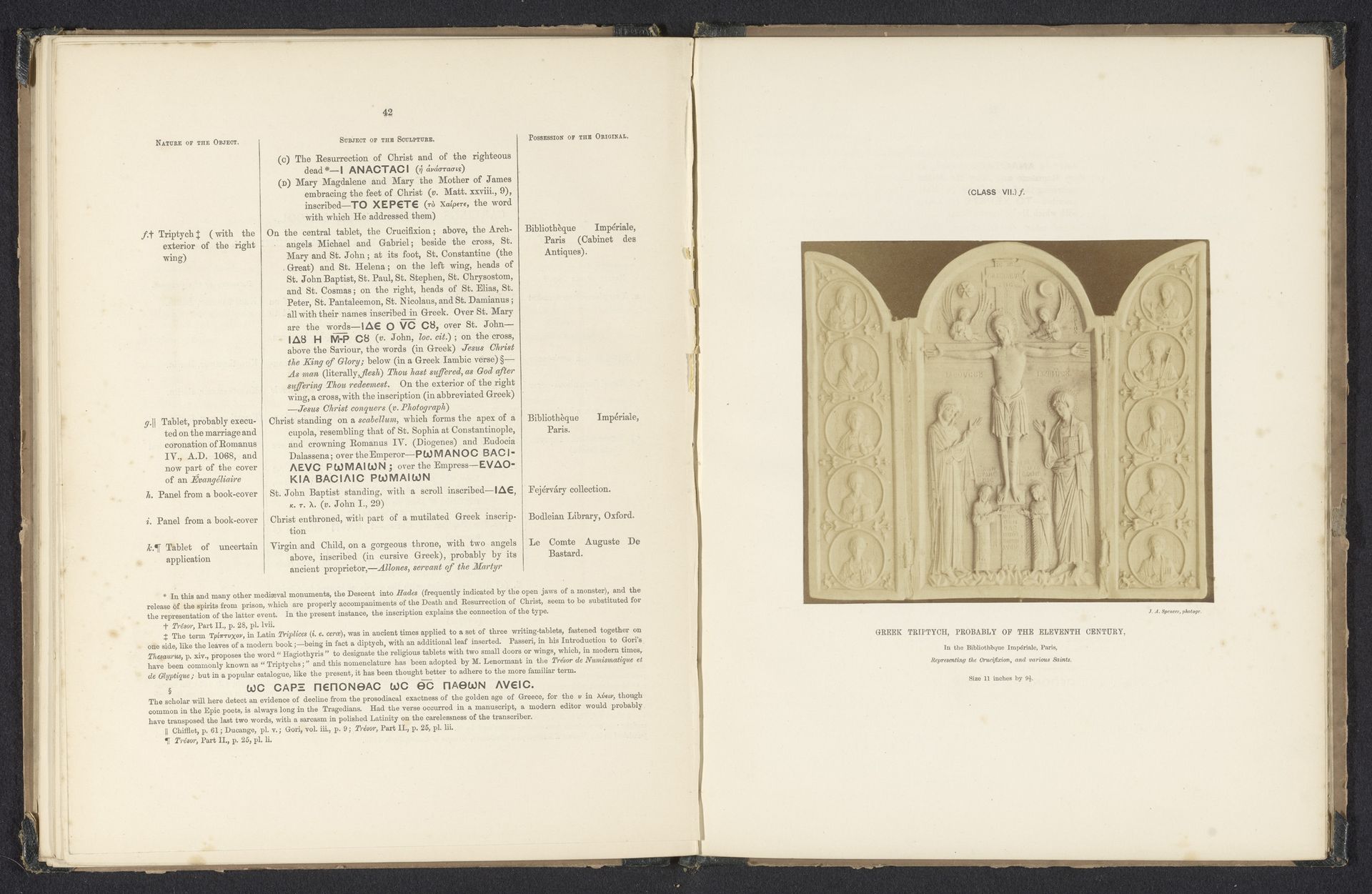 Ivoren Grieks triptiek, voorstellende de kruisiging van Christus en heiligen by J.A. Spencer