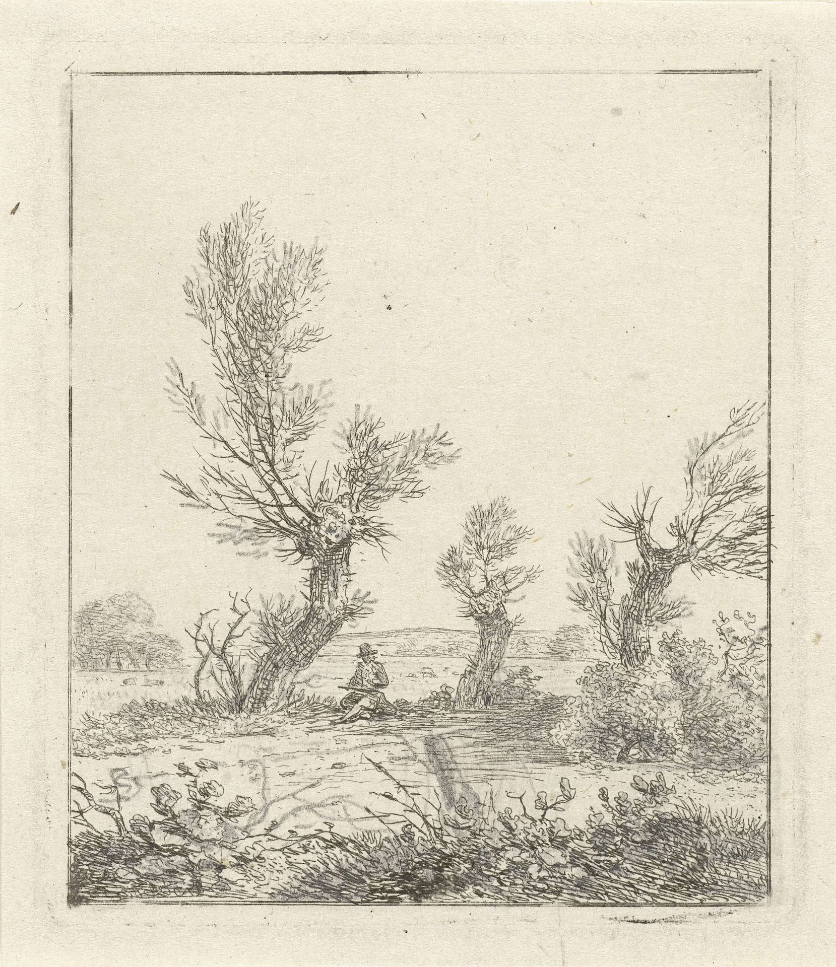 Tekenaar tussen wilgen by Hermanus Fock