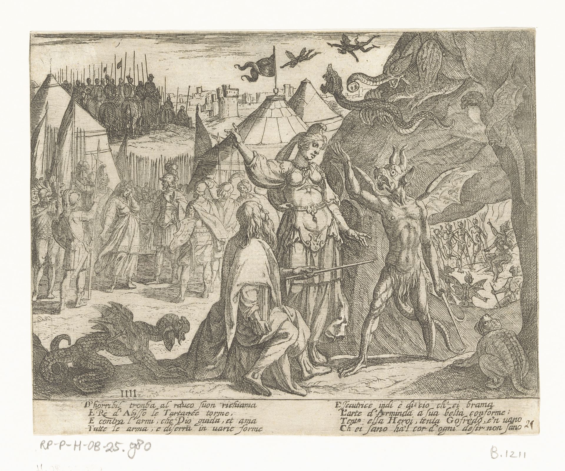 Illustratie bij Canto IV van Tasso's 'Gerusalemme Liberata' by Antonio Tempesta