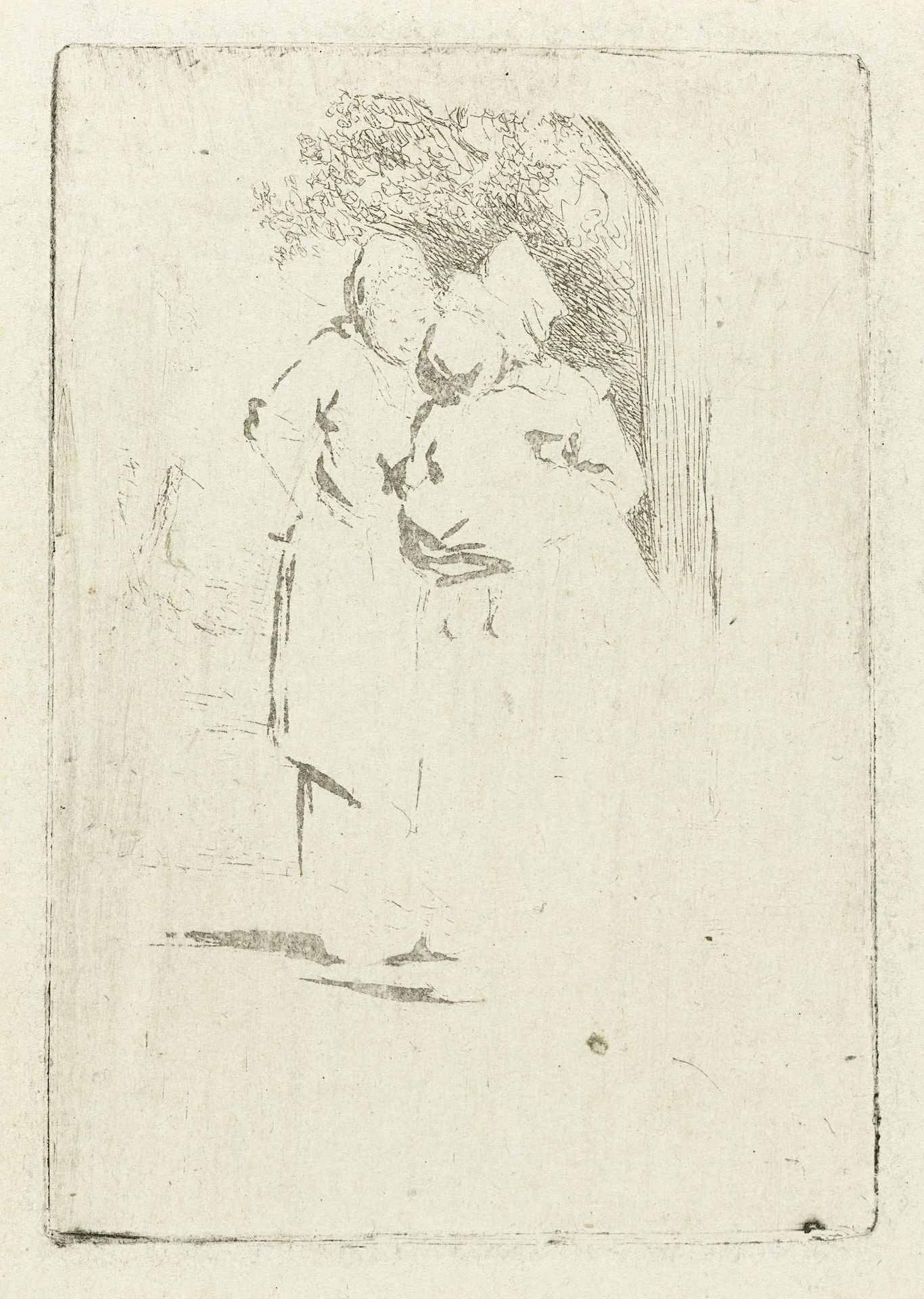 Twee staande boerinnen, eentje met een kind op haar arm by Marie Lambertine Coclers