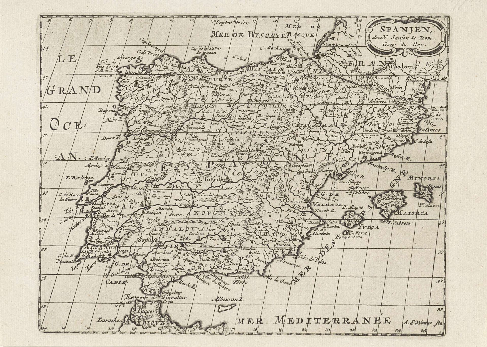 Kaart van Spanje by Anthonie de Winter