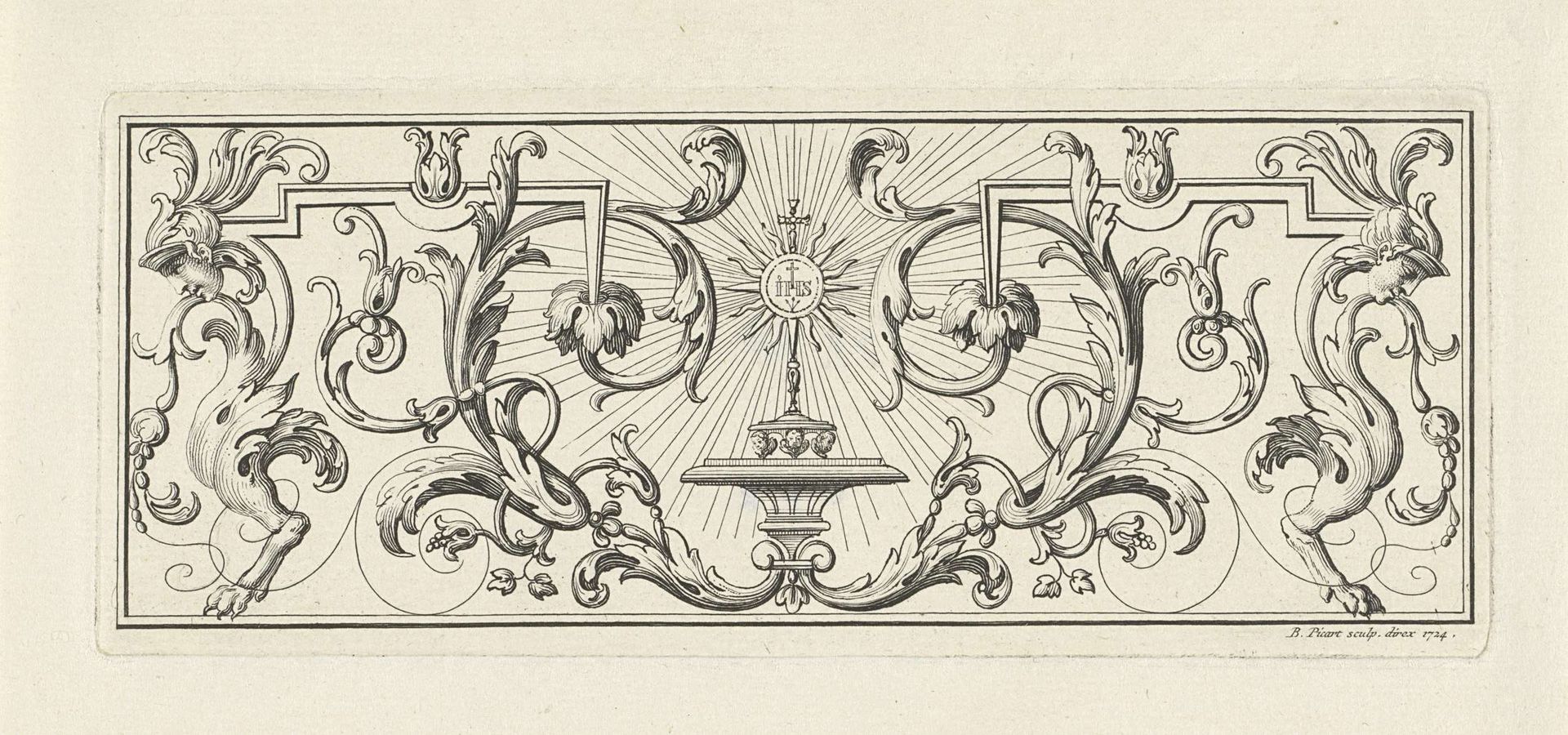 Ornament met monstrans met Christusmonogram by Bernard Picart