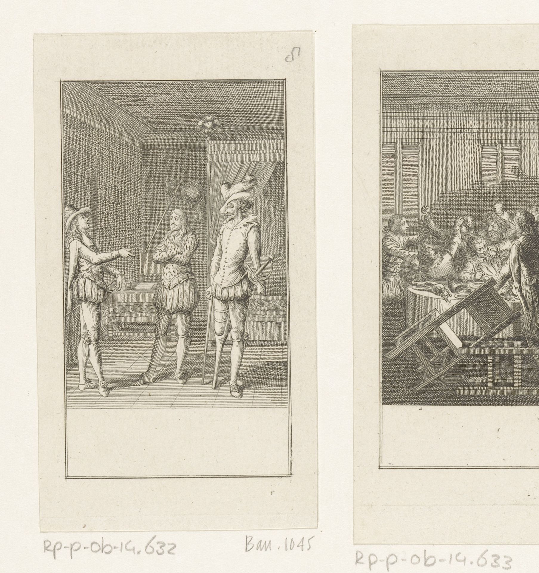 Gil Blas in gesprek met Pedrillo en kapitein Don Annibal by Daniel Nikolaus Chodowiecki