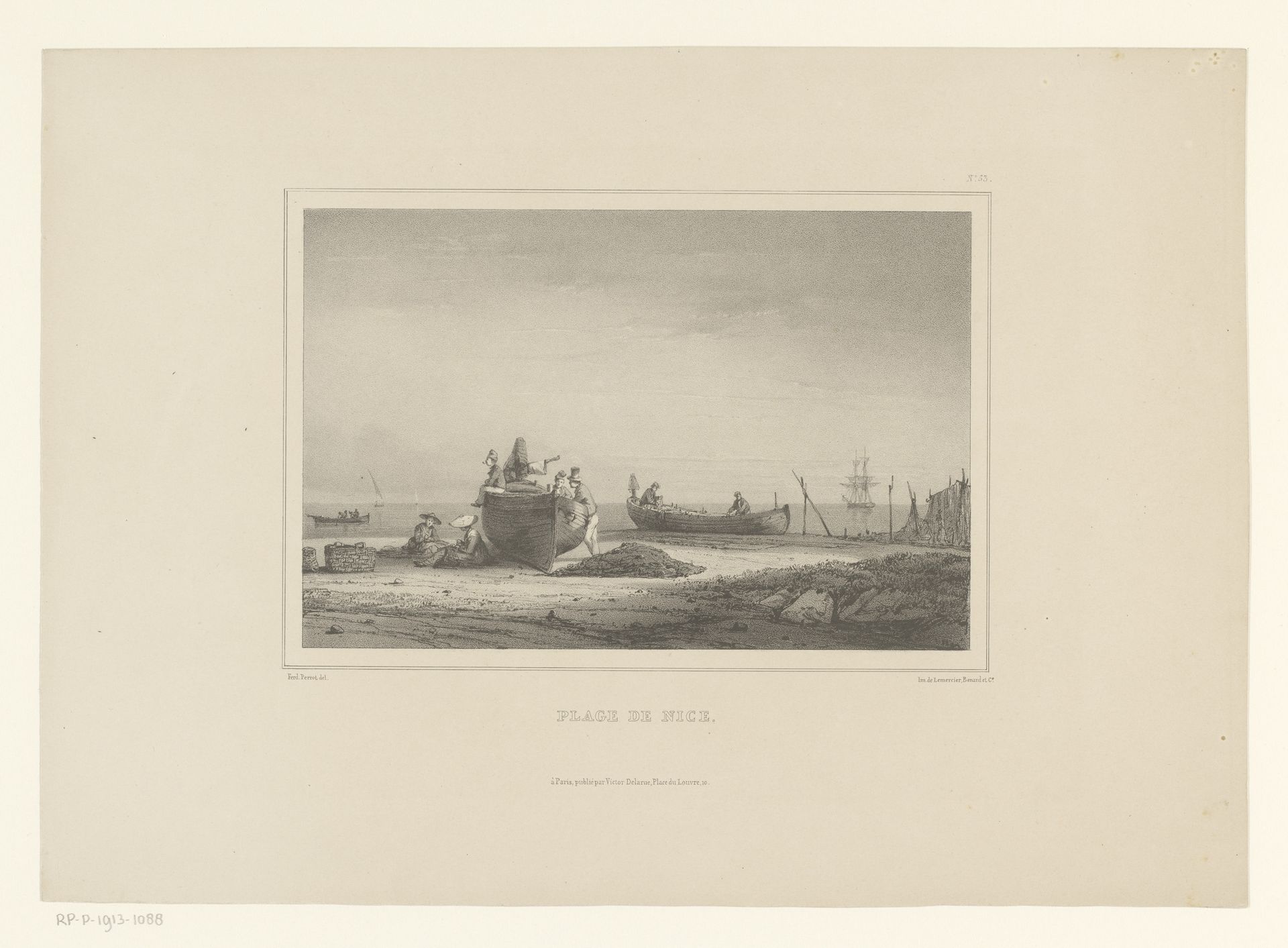 Vissers en vissersboten op het strand van Nice by Ferdinand Victor Perrot