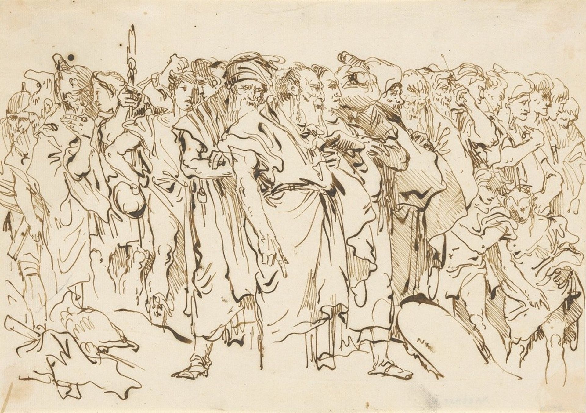 A Crowd of Ancient Warriors, Orientals, and Two Boys, Gathering for a Sacrifice by Giovanni Domenico Tiepolo
