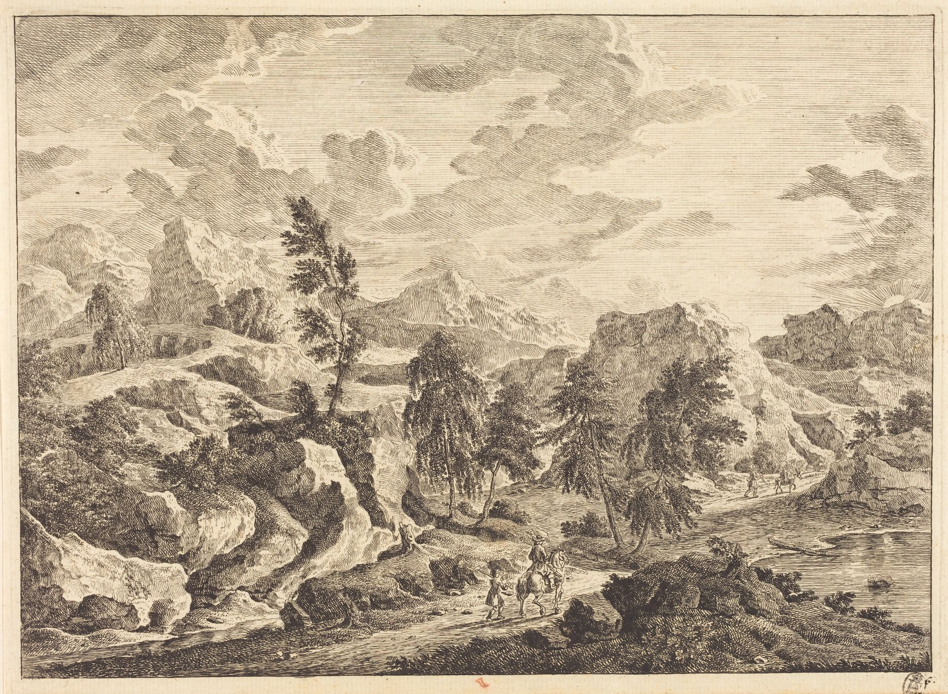Landscape with the Rising Sun and a Rider with Attendant by Georg Eisenmann