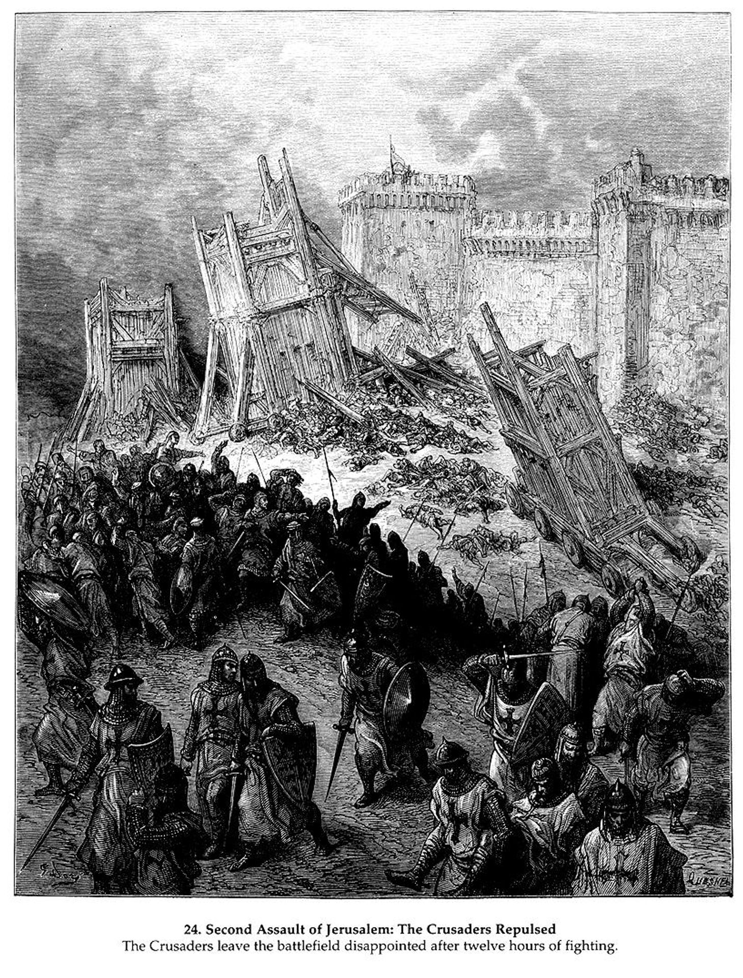 Second assault of Jerusalem by the Crusaders repulsed by Gustave Dore