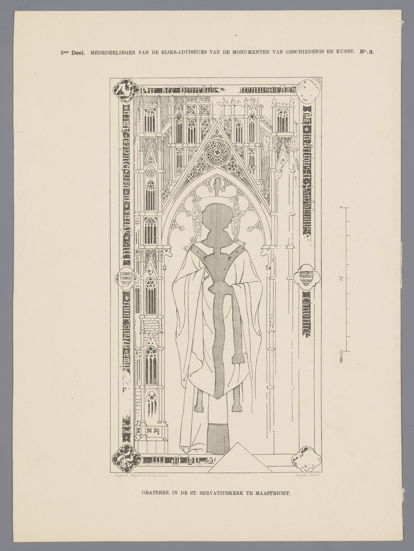 Reproductie van een prent of tekening met een grafsteen in de Sint-Servaasbasiliek te Maastricht by Wegner & Mottu