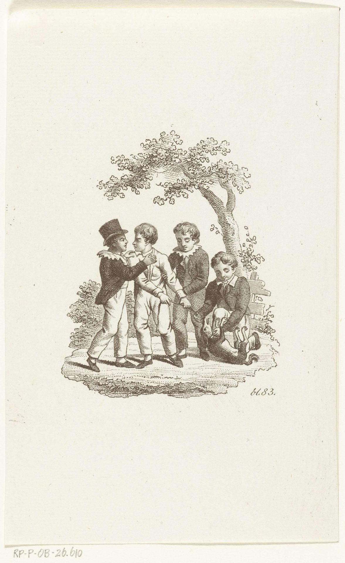 Vier kinderen maken ruzie om hond by Johannes Alexander Rudolf Best