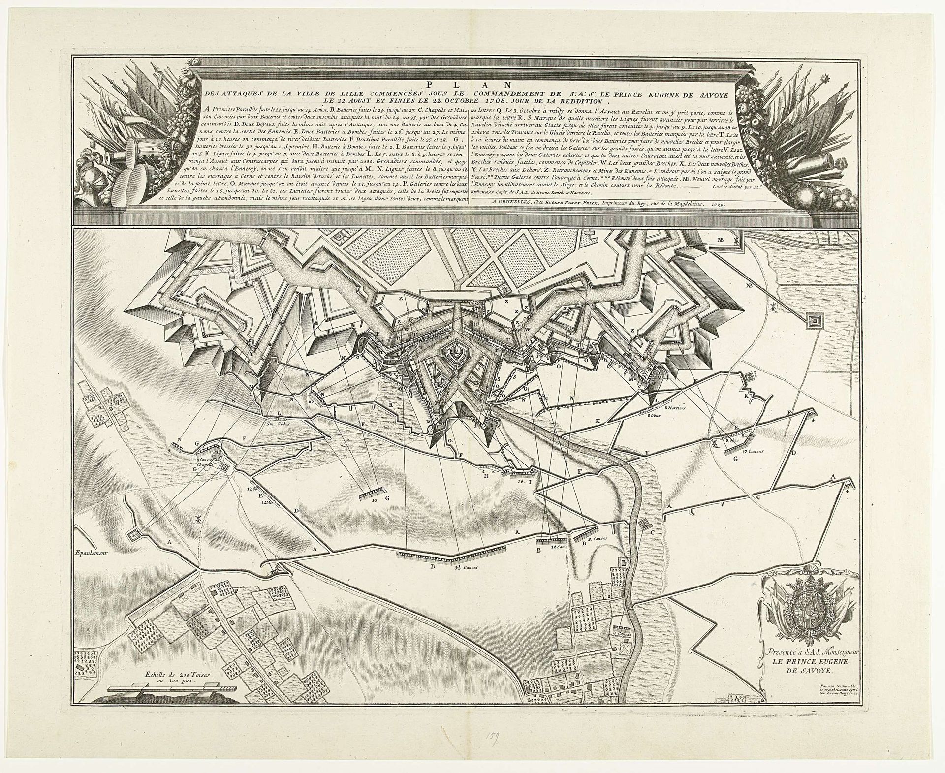 Kaart van het beleg van Lille, 1708 by Jacobus Harrewijn