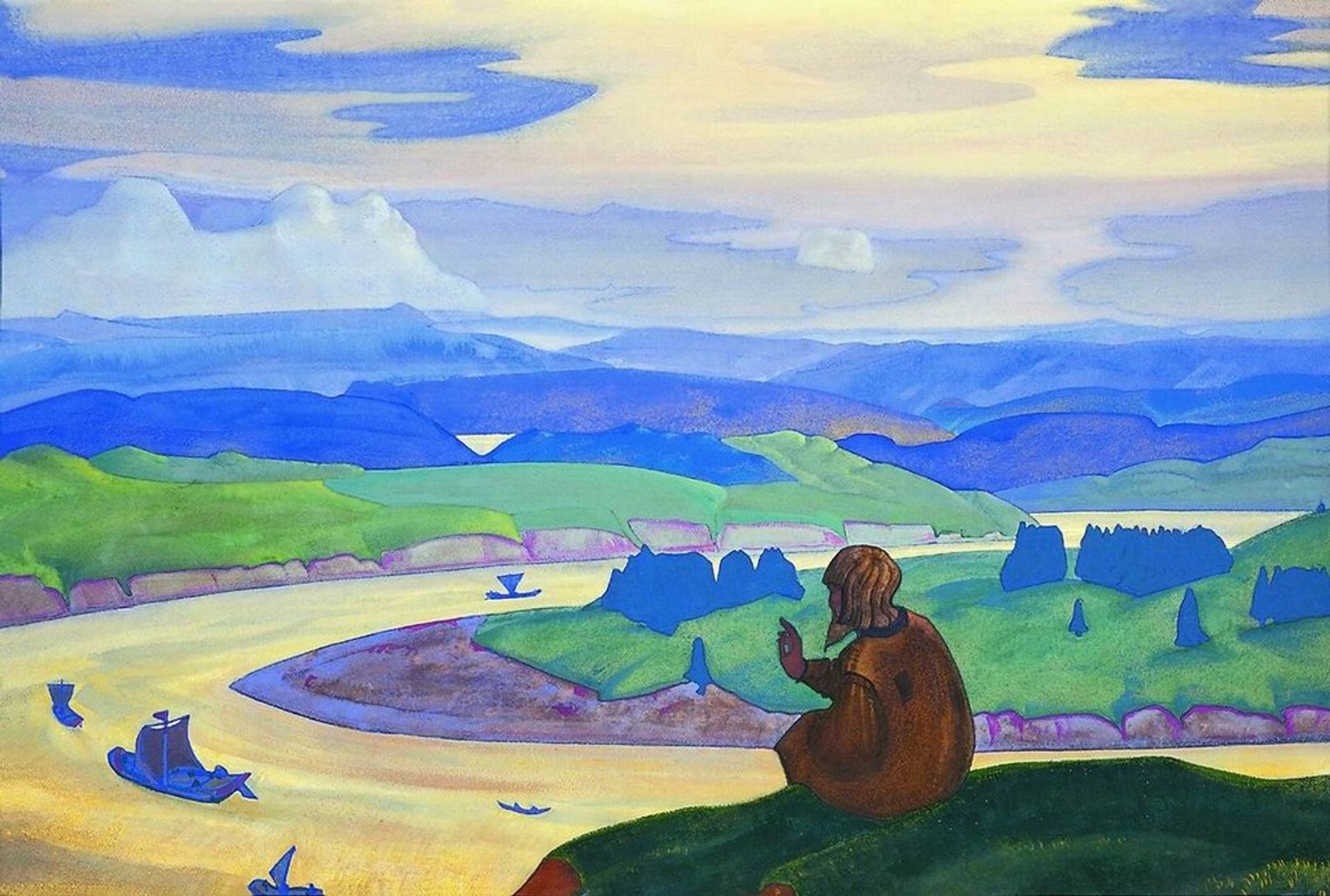 Procopius the Righteous is praying of unknown navigating by Nicholas Roerich