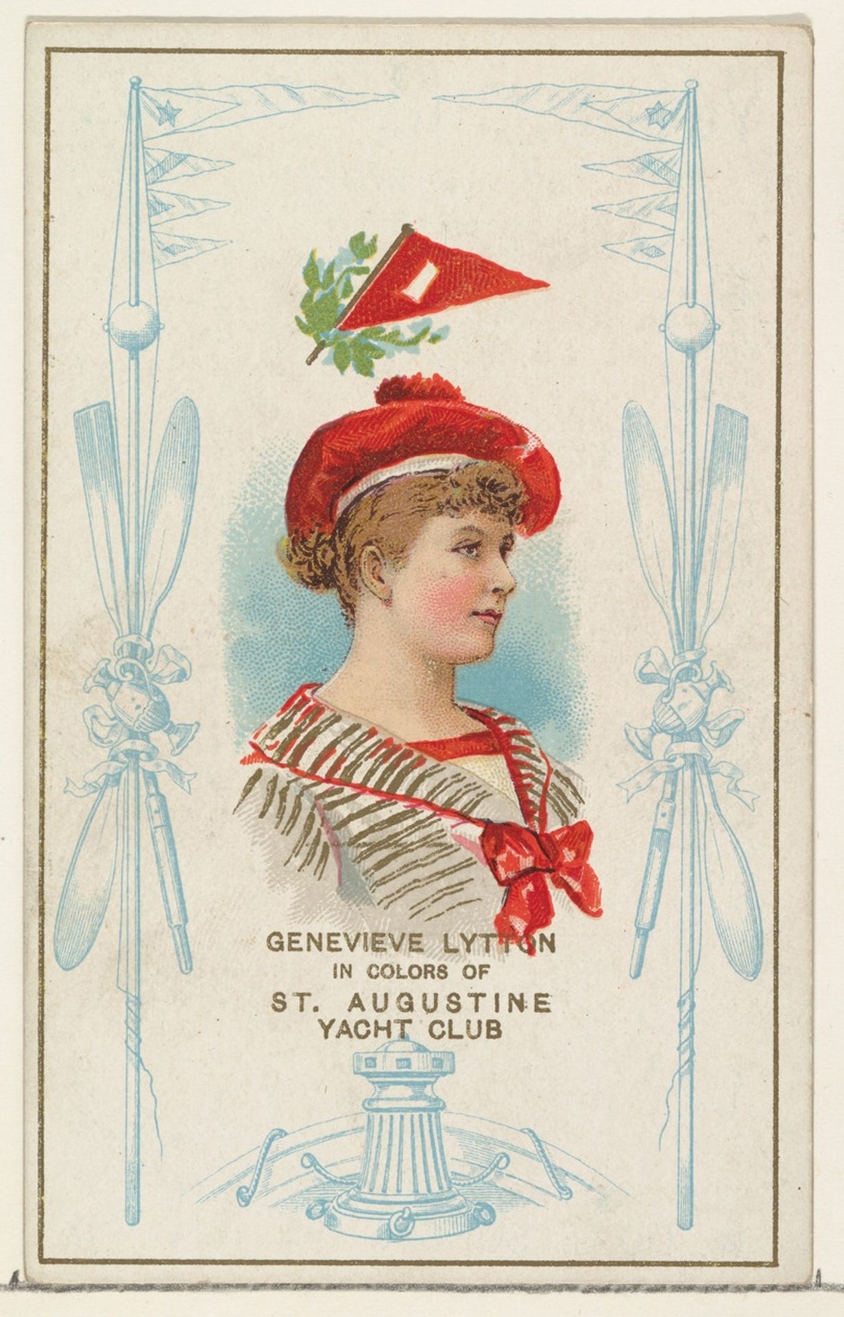 Genevieve Lytton in Colors of St. Augustine Yacht Club, from the Yacht Colors of the World series (N140) issued by Duke Sons & Co. to promote Honest Long Cut Tobacco by W. Duke, Sons & Co.