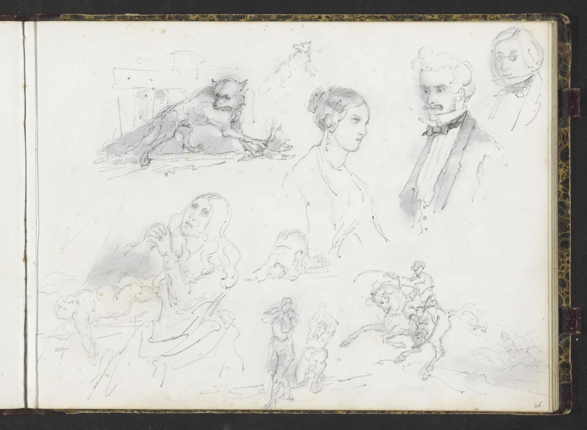Studieblad met honden, een ruiter en figuren by Lambertus Lingeman