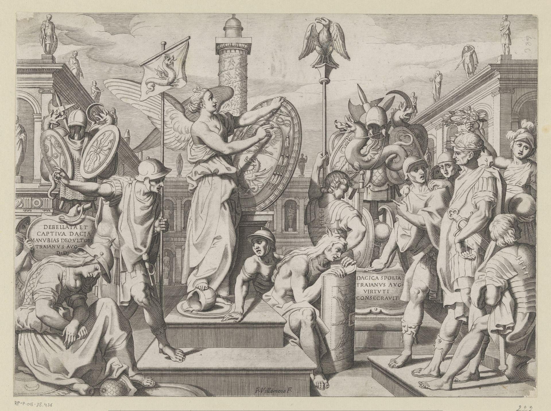 Overwinning creëert het wapenschild van Scipione Borghese by Francesco Villamena