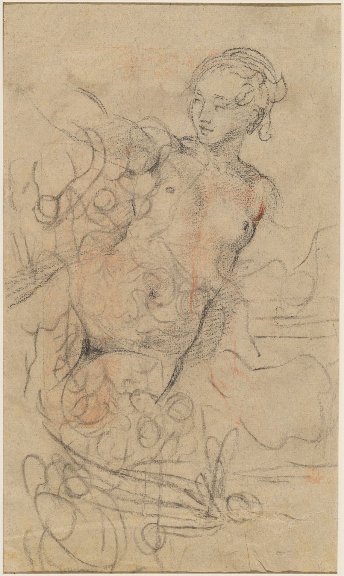 A Reclining Nude with Her Right Arm Raised over a Swift Composition Study [verso] by Jean-Baptiste Deshays