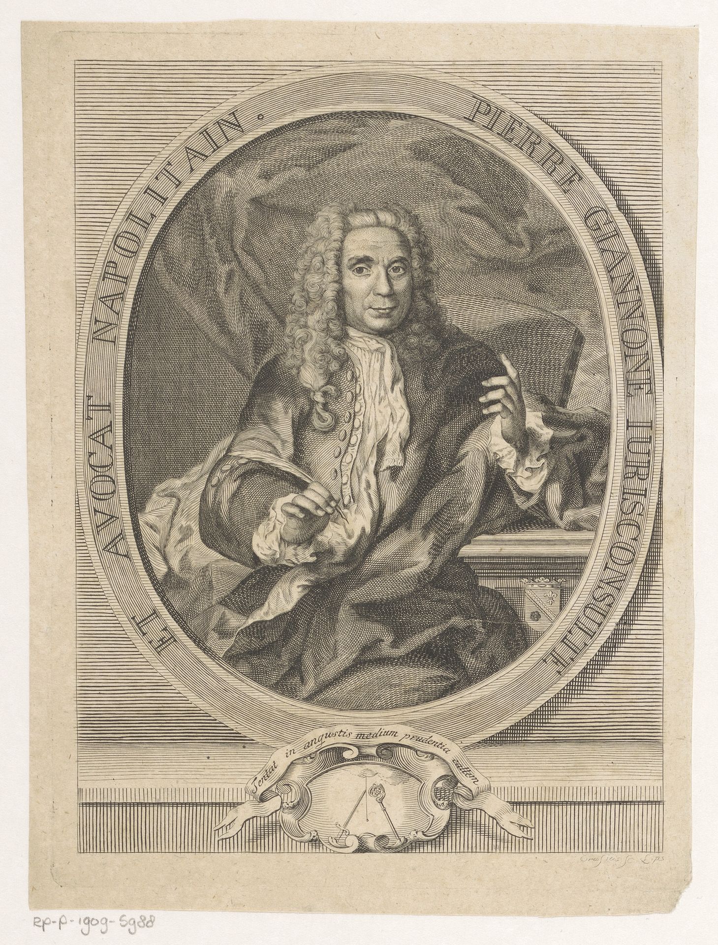 Portret van Pierre Giannone by Gottlieb Leberecht Crusius