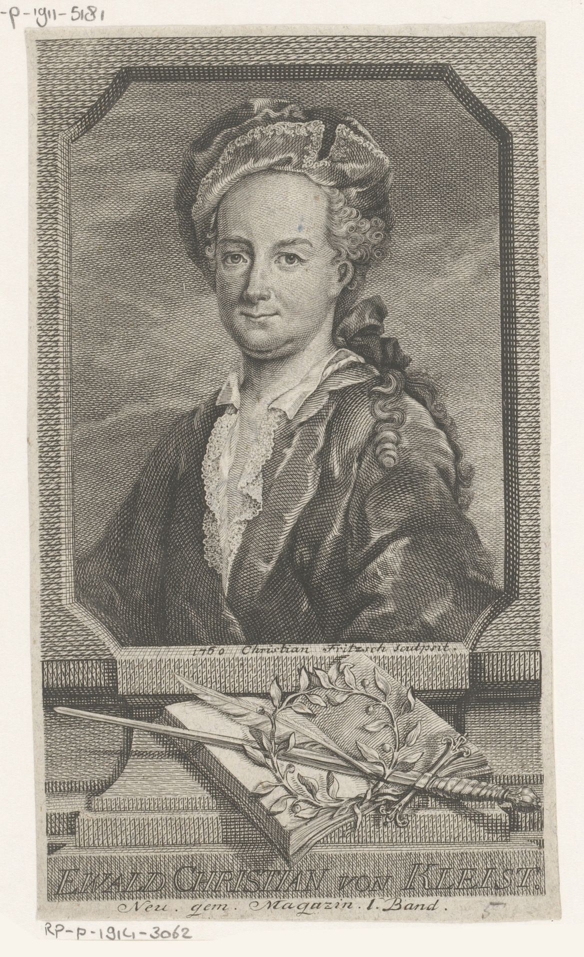 Portret van Ewald Christian von Kleist by Christian Fritzsch