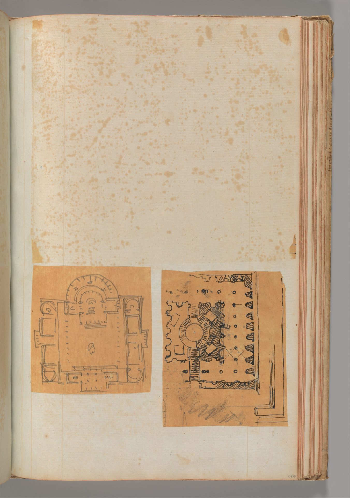Page from a Scrapbook containing Drawings and Several Prints of Architecture, Interiors, Furniture and Other Objects by Charles Percier