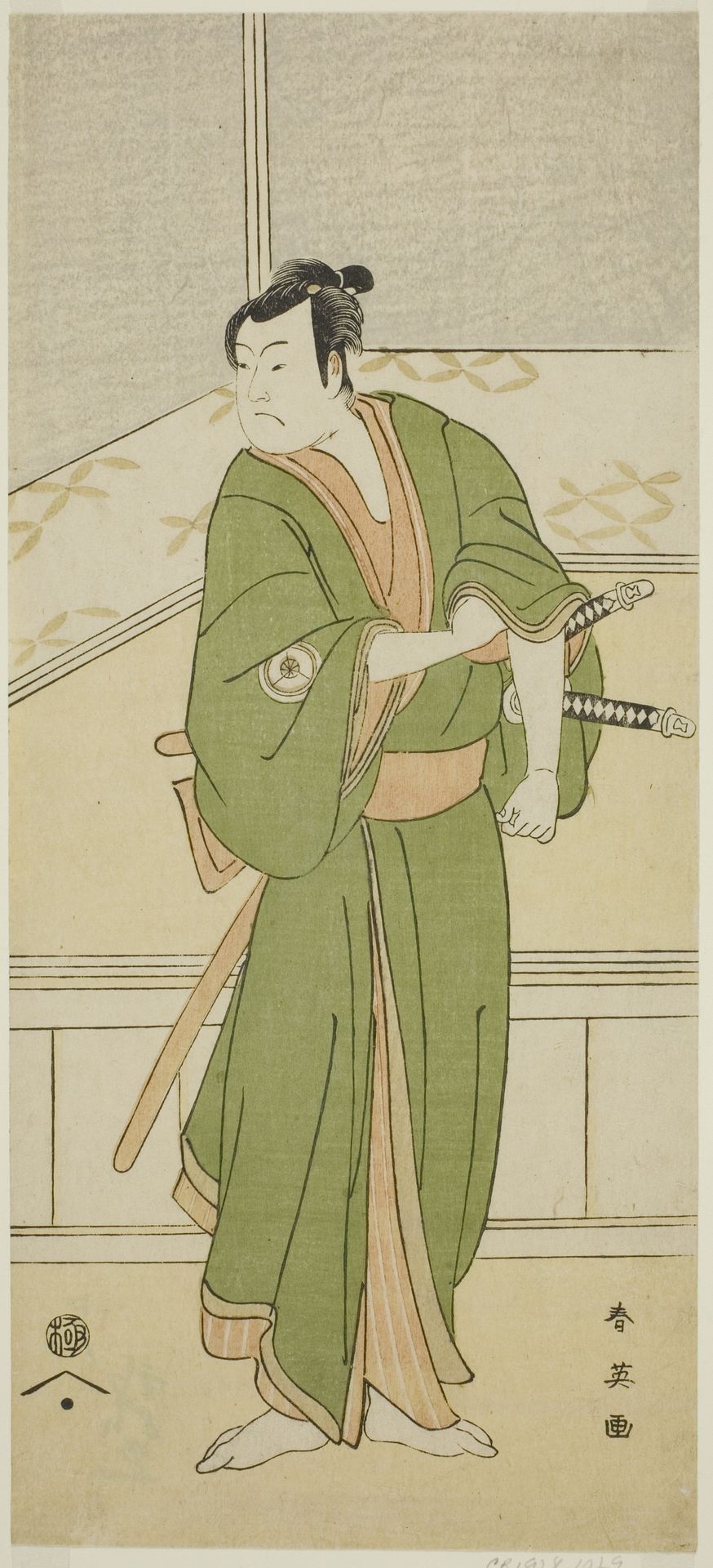 The Actor Iwai Hanshiro IV as Shirai Gompachi in the Play Gozen-gakari Sumo Soga, Performed at the Kawarazaki Theater in the Second Month, 1793 by Katsukawa Shun'ei