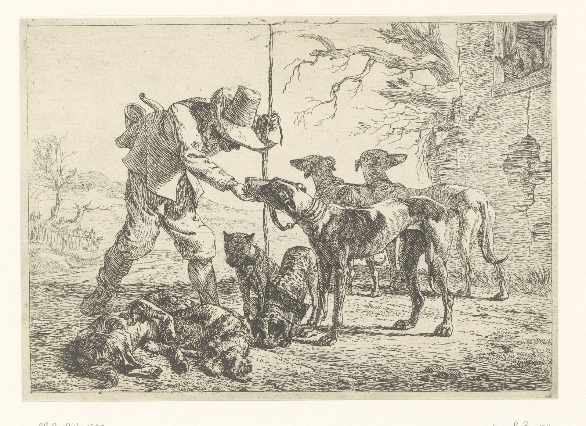 Jager met zeven honden by Pieter Bodding van Laer