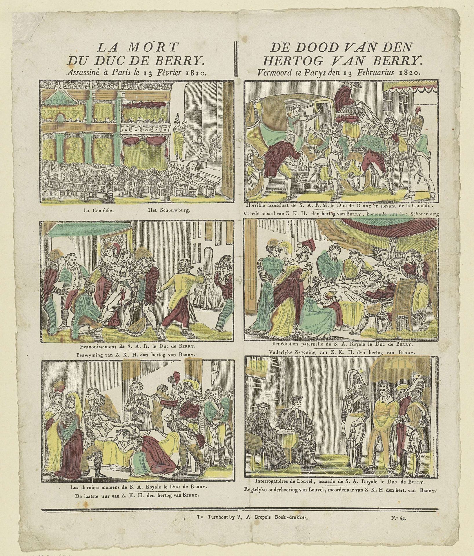 La mort / Du Duc de Berry. / Assassiné à Paris le 13 Février 1820 / De dood van den / Hertog van Berry. / Vermoord te Parys den 13 Februarius 1820 by Philippus Jacobus Brepols